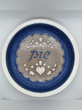 💙 Clay City Pottery Handcrafted Signed Deep Dish Glazed Stoneware Pie Plate 10”